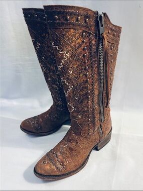 CORRAL VINTAGE Aztec Studded Tall Western Boots